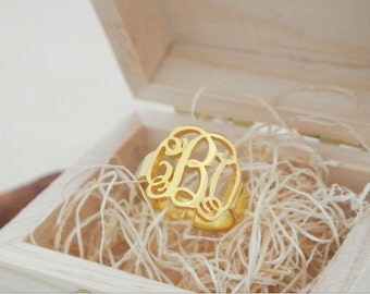 SALE 30% OFF- Monogram Ring - Personalized Monogram Ring- Sterling Silver Name Ring- Monogram Ring- Bridesmaid Gift- Mother's Gift