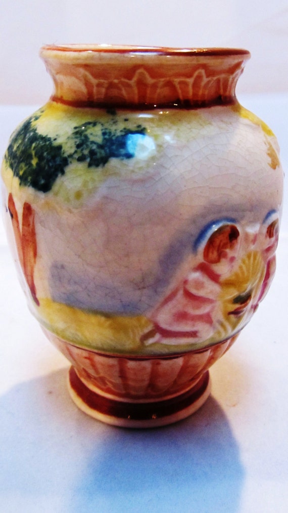 Occupied Japan Small Majolica Vase with Cherubs by OhhhMyGawdy