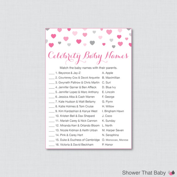 printable baby quiz shower and Game Printable Shower Baby Hearts Pink Shower  Baby Gray