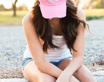 Monogrammed Ball Cap | Monogrammed Baseball Cap | Vintage Cap | Distressed Baseball Cap | Gifts under 20 | Gift for her | Monogrammed Hat