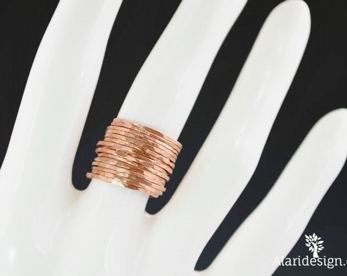 Set of 15 Super Thin Copper Stackable Rings, Stackable Ring, Stacking Rings, Copper Ring, Hammered Rings, Stack Ring, Skinny Ring, Alari