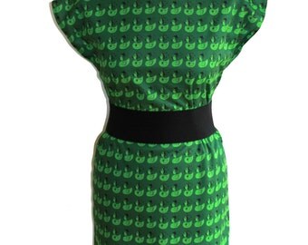 GREEN DUCK DRESS (handmade & custom printed fabric)