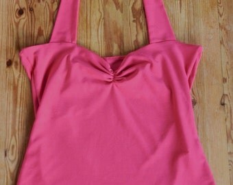Vintage Bright Pink Lycra Halter Neck Top UK Size 12/14