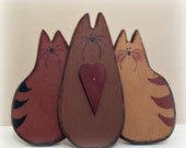 Primitive Cat Trio - Folk Art -  Solid Wood - Handmade and Hand Painted - OFG, FAAP, HAFAIR