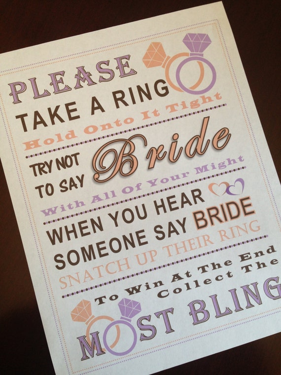 Bridal Shower Game: Don't Say Bride ***RING***