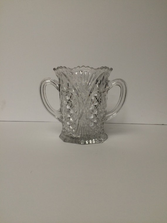 Vintage Pressed Glass Celery Vase DiamondPineapple by KarmaLizard