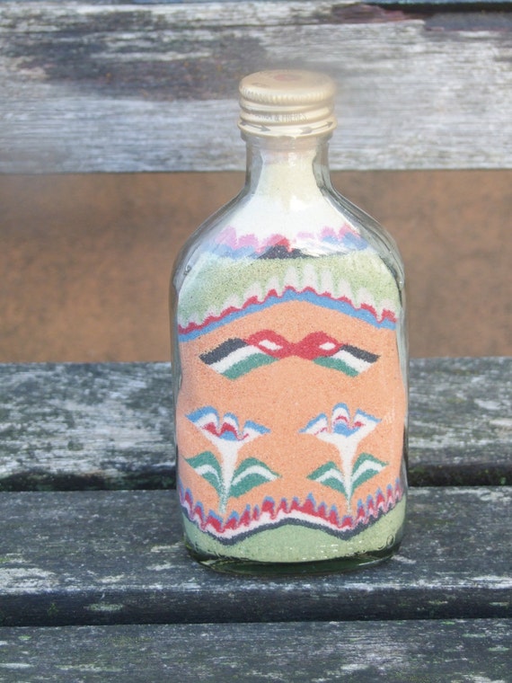 Vintage Sand Art in a bottle floral and swirled design multi