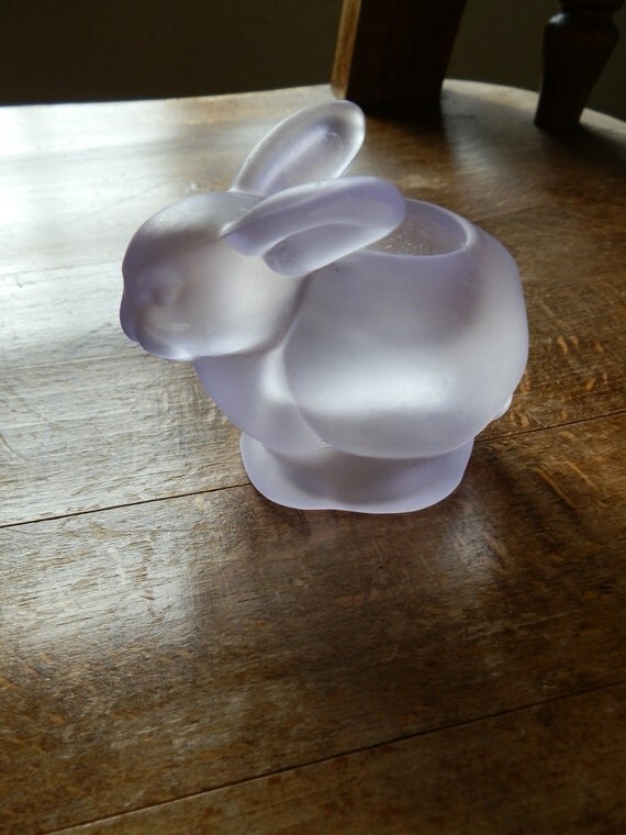 Vintage Lilac Satin Glass Bunny / Rabbit Candle Holder