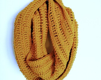 Gold Infinity Scarf, Mustard Infinity Scarf, Yellow Infinity Scarf, Mustard Scarf, Gold Scarf, Mustard Crochet Scarf, Crochet Infinity Scarf