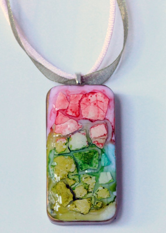 Blossoming Spring Mosaic Domino Necklace