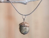 ON SALE Real Acorn Necklace with Drusy Agate and Niobium (hypoallergenic) handmade by Nuttier Than A Squirrel - bronze, sparkle, glitter(In-