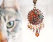 Irises Pendant, Amulet , Iris field, Polymer Clay Flower Filigree Pendant, Polymer Clay Handmade Amulet, Blue and Orange, Gift under 30