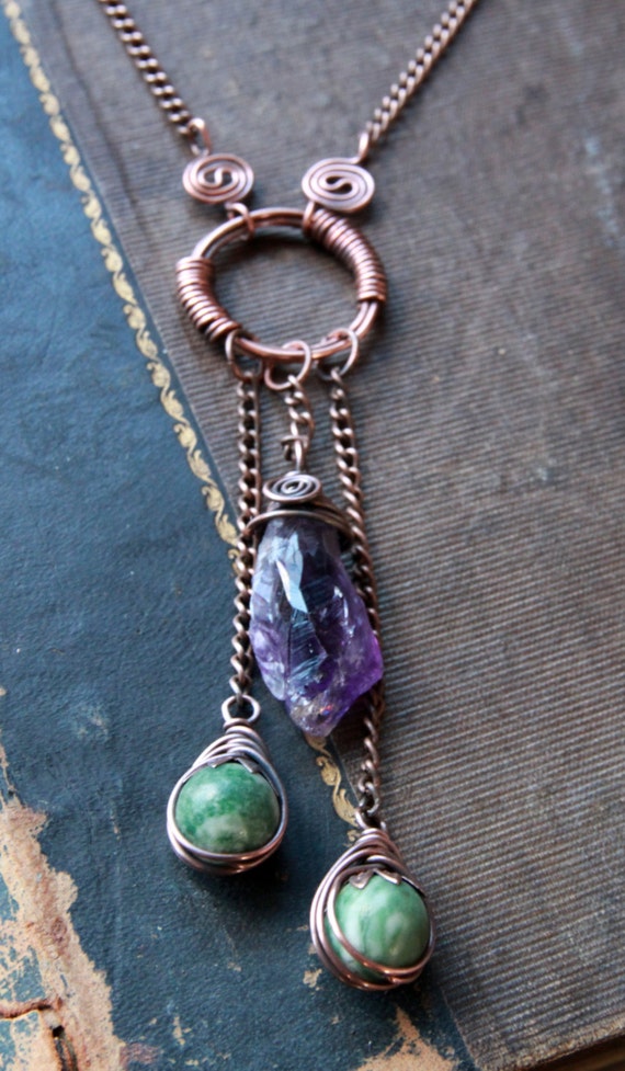 Items similar to Rough amethyst point copper necklace. Raw gemstone ...