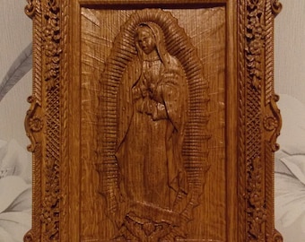Our Lady of Guadalupe Wood carving catholic icon Virgin Mary Gift ideas for women Gifts for mom Christmas gifts FREE SHIPPING