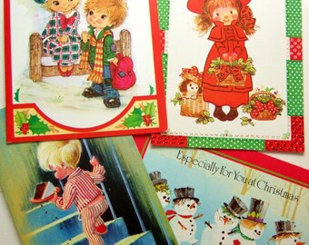 4 Kitsch Vintage Christmas Cards - Unused with Envelopes