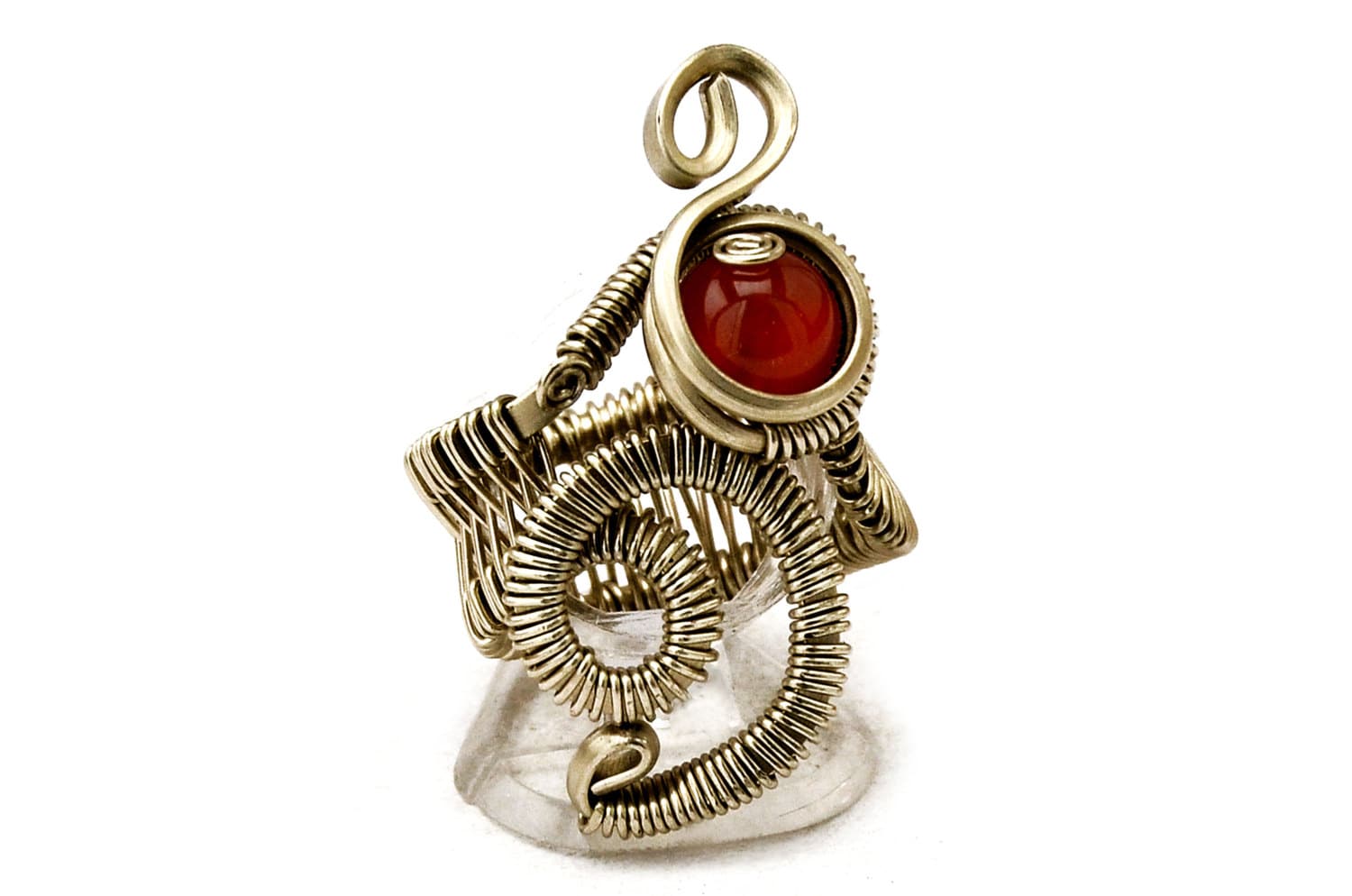 Red Carnelian Ring Open Band Ring Wire Wrap Ring Cocktail Ring Red Stone Ring Steampunk Ring Metalwork Bohemian Jewelry Anniversary Gift
