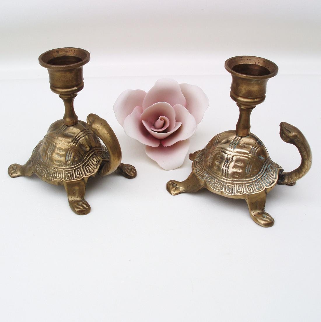 Vintage Brass Turtles Candle Holders Tortoise by WhimzyThyme