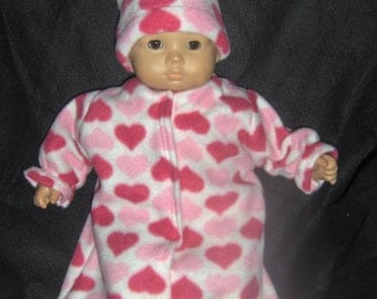 Valentine Hearts Bunting with Hat Doll Clothes Made to Fit Bitty Baby and Other 15 inch Dolls