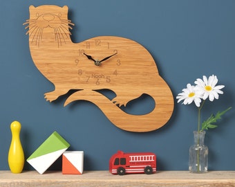 Otter Wall Clock, Modern Clock, Childrens Clock, laser cut by Owl & Otter