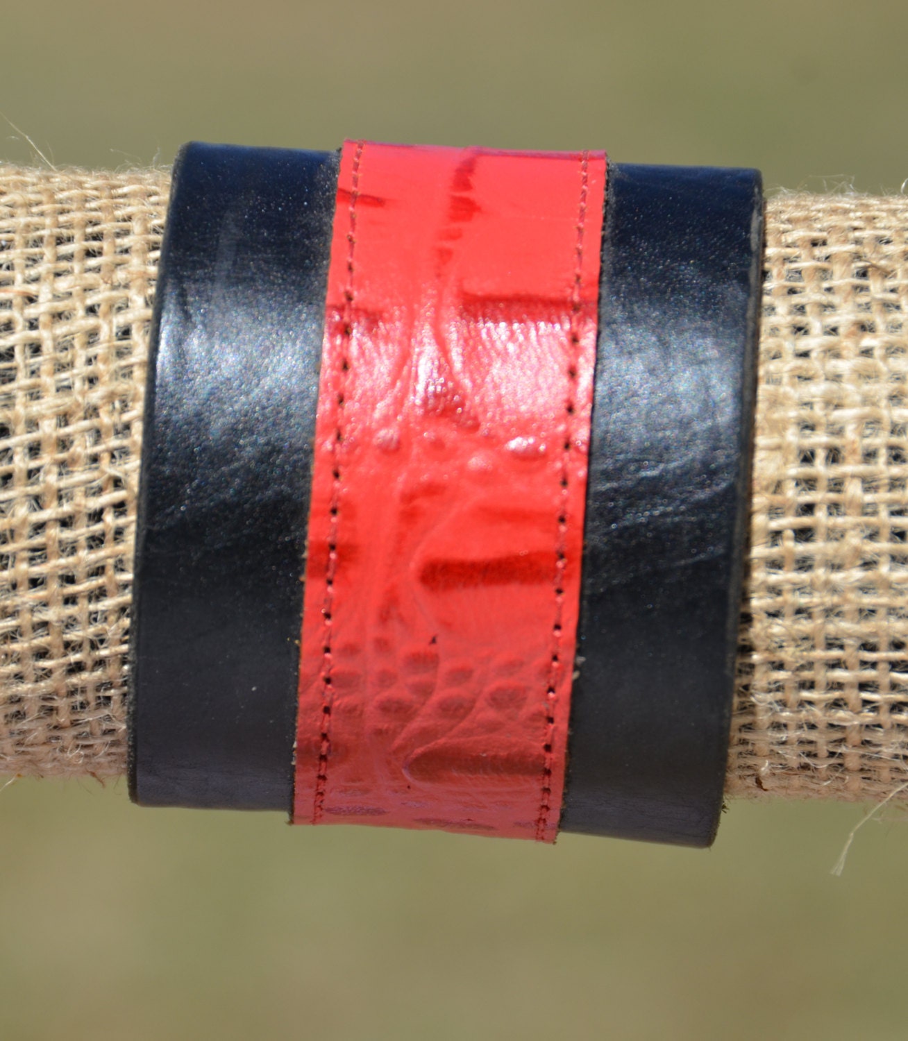 Wide leather bracelet. Genuine handmade leather by VickiDesignsCA