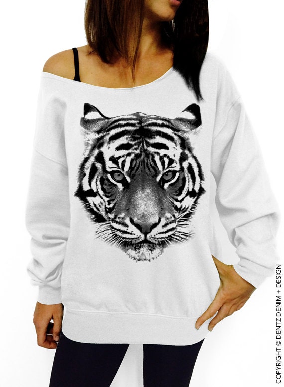 Tiger White Slouchy Oversized Sweatshirt