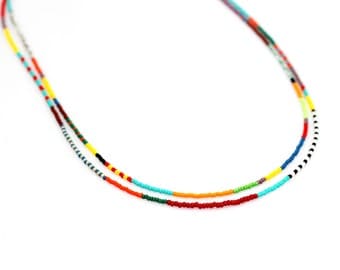 Set of 2 Tribal Seed Bead Necklace / Boho Necklace / Double Strand Beaded Necklace
