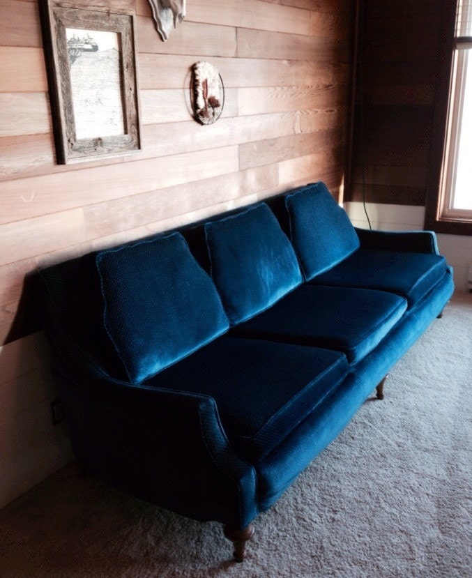 Retro Navy Blue Velvet Couch Haute Juice
