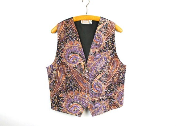 Vintage Purple Vest Womens Paisley Print by VintageSuggestion