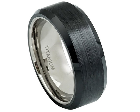 Men's Black Ring, Black Titanium Wedding Band, Mens Titanium Ring ...