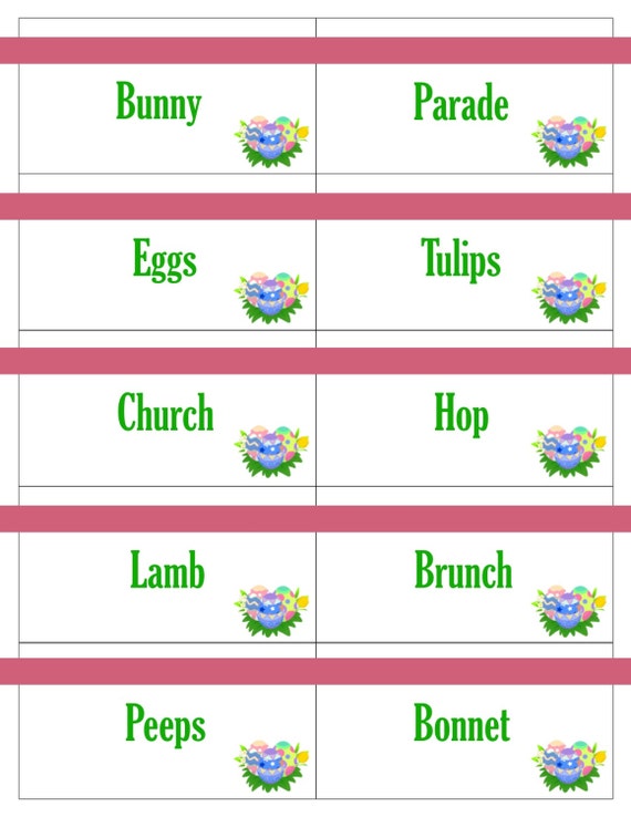 Printable Easter Game Cards for Pictionary Charades Hangman