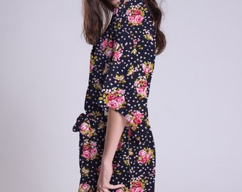 Navy Plus size kimono dress Kimono dressing gown floral kimono robe bride personalized robe monogram bridesmaid gift NOT silk robe set CF116