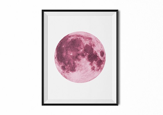 full moon art pink moon print lunar phase art modern art
