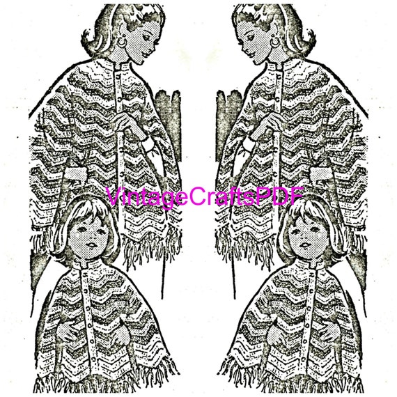 crochet etsy pattern jacket 1960s Mother Crocheted Daughter and Pattern Crochet Vintage PONCHO