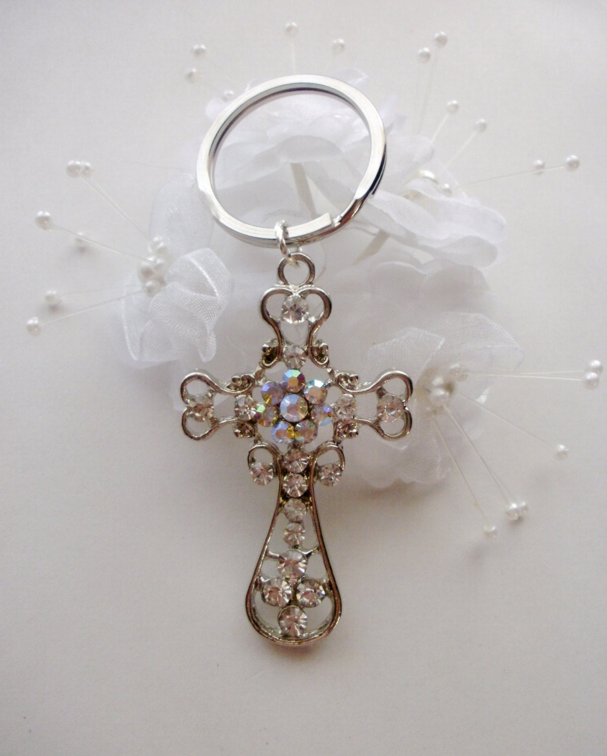 Clear Rhinestone Cross Pendant Keychain Cross with