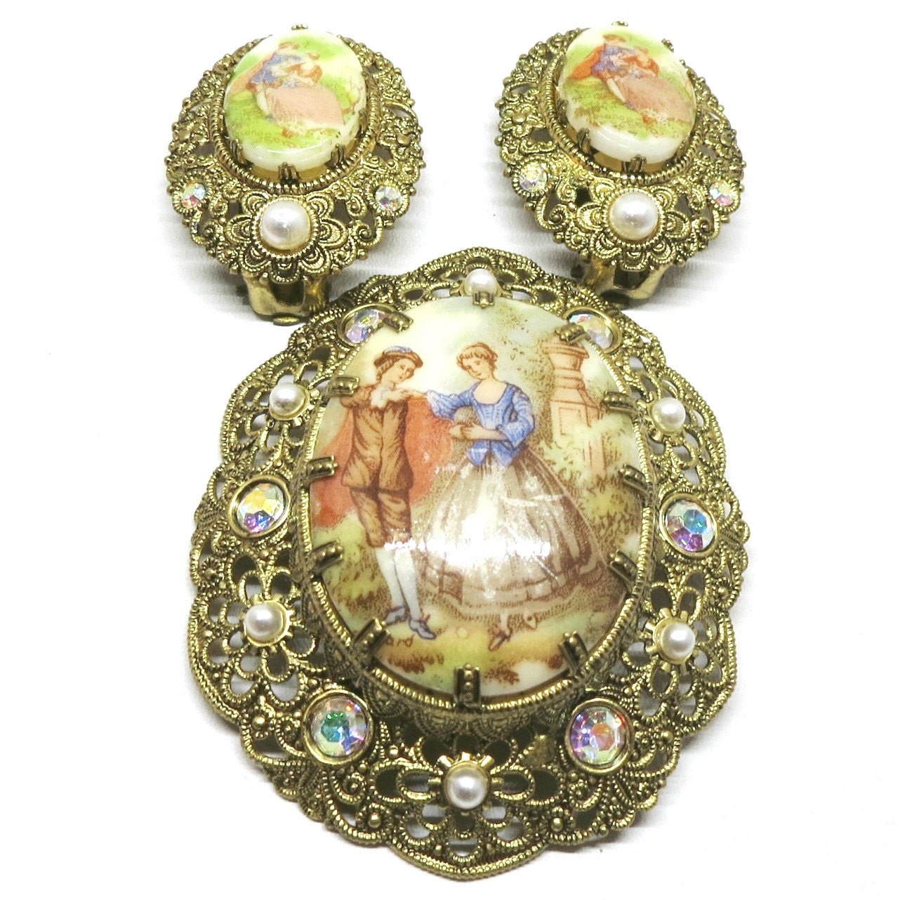 Victorian Jewelry Set Vintage Gold Tone Germany Marked