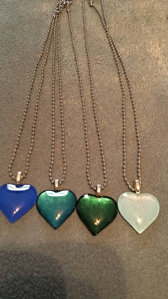 Pretty 25mm hand painted heart necklaces by CWGlassCreations