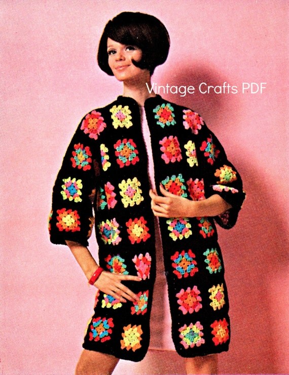 square granny large crochet pattern Easy Square CROCHET Granny Coat Pattern 1960s Crochet Jacket Vintage