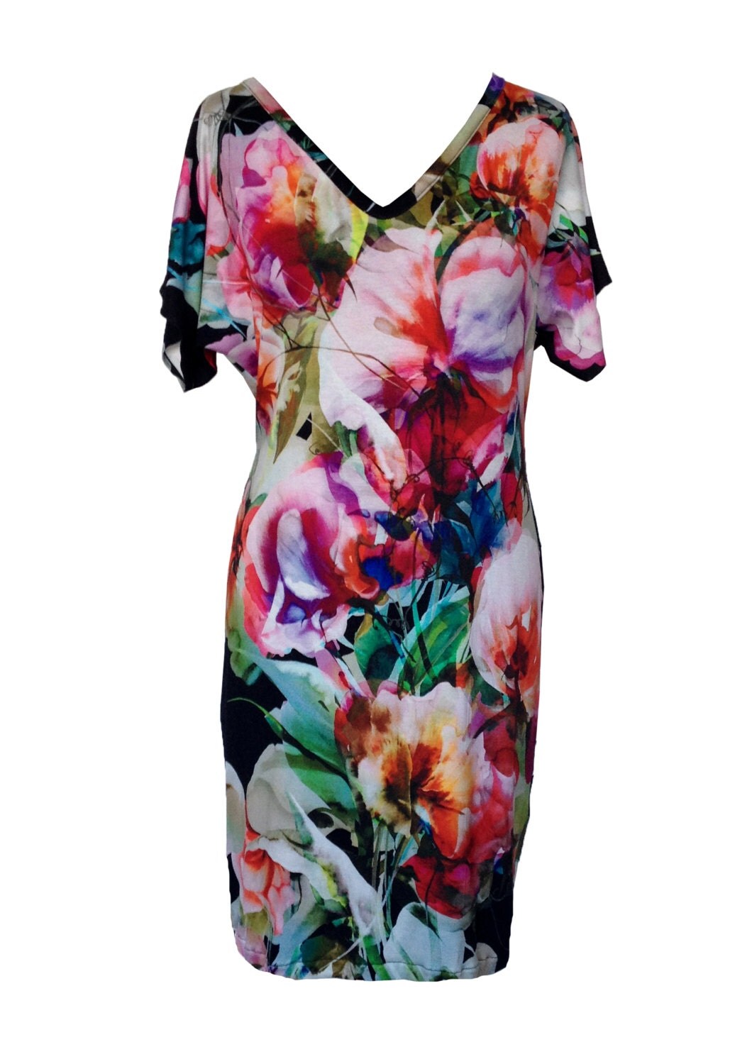 Floral Cotton Dress Plus Size Dress V Neck Dress Day by tamarziv