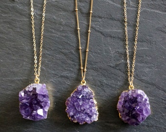 Amethyst Necklace // Amethyst Druzy // Gold Amethyst // Raw Amethyst // Amethyst Necklace // Druzy Pendant // February Birthstone