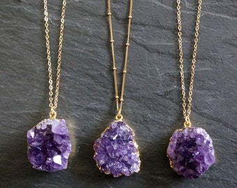 healing crystal necklace raw amethyst necklace double strand