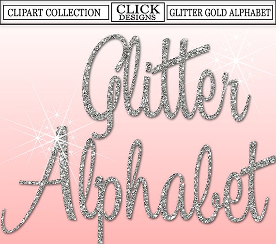 GLITTER SILVER ALPHABET Digital ClipArt: Letters, Numbers, Symbols ...