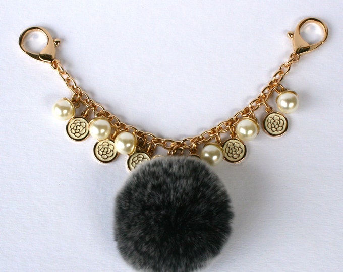 Fur pom pom keychain bag purse charm novelty accessory Rex Rabbit fur pom pom jewelry