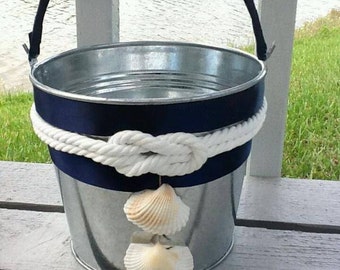 Nautical Knot Flower girl Basket/Bucket-Navy Wedding -Marine Wedding-Coast Guard Wedding