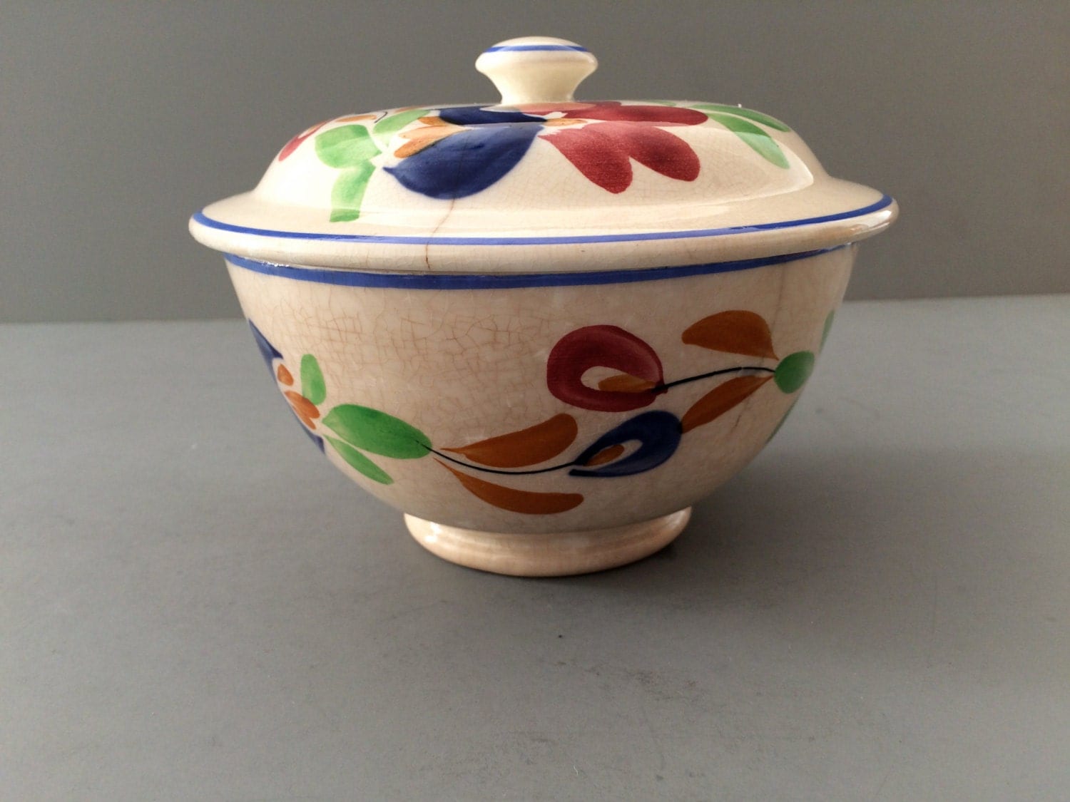 Antique Baker & Co LTD Bowl with Lid Floral Leaf Motif