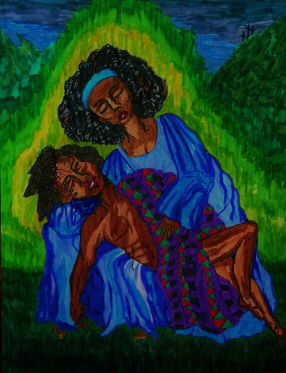 Marker Painting PIETA-2 Black Pieta Ethnic Folk