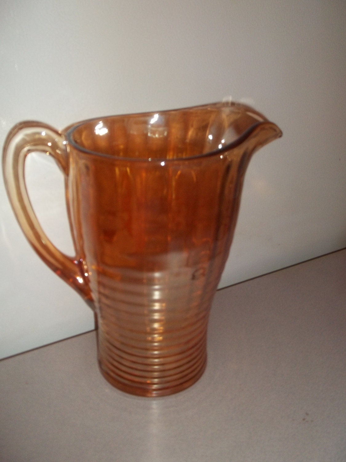 Vintage Depression Glass Amber Iridescent Pitcher Haute Juice