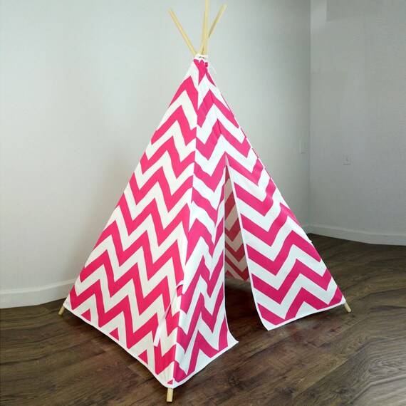 Girls Play Teepee Tent in Candy Hot Magenta Pink and White