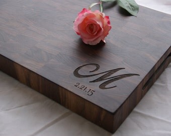 Cutting Board End Grain Butcher Block Walnut Engraved Family Name, Anniversary Gift, Wedding Gift, Appreciation Gift Valentines Gift