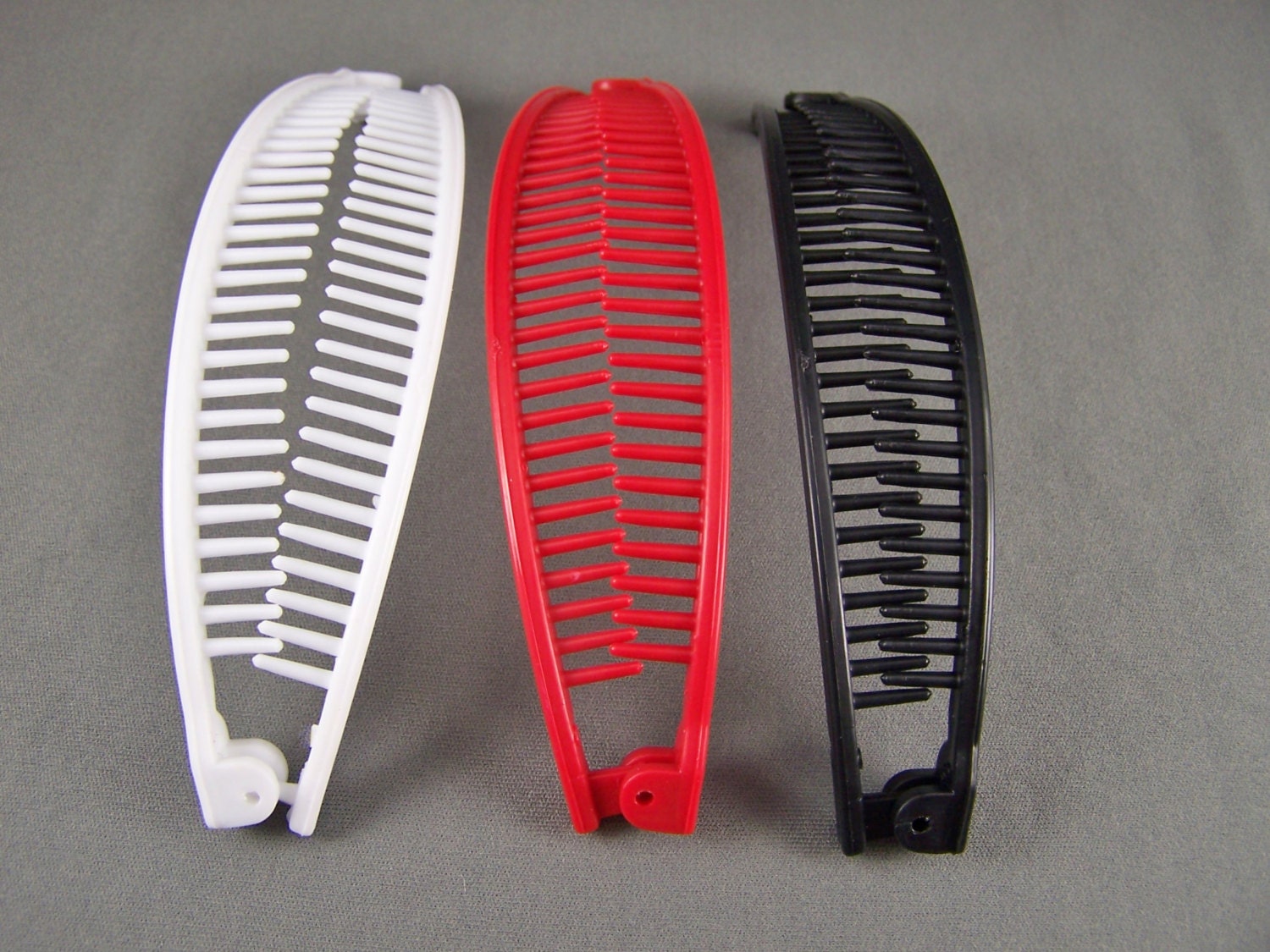 Banana Clip set of 3 White Red Black comb plastic hair teeth