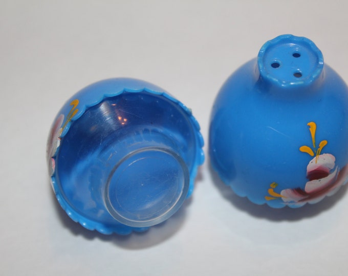 Salt and Pepper Shakers Plastic Blue Hand Painted